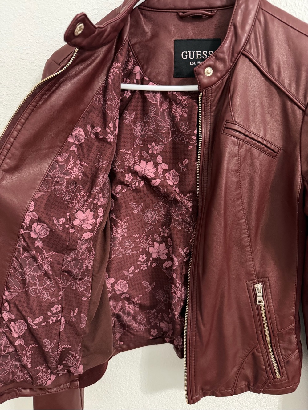 GUESS Women's Wine Faux Leather Biker Jacket